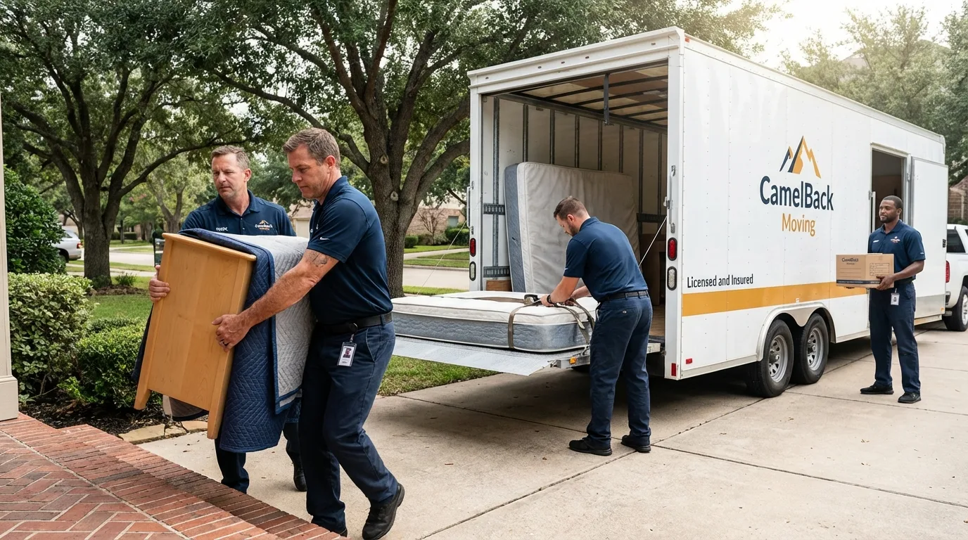 Crew loading residential truck for cross-state move from Del Rey, CA