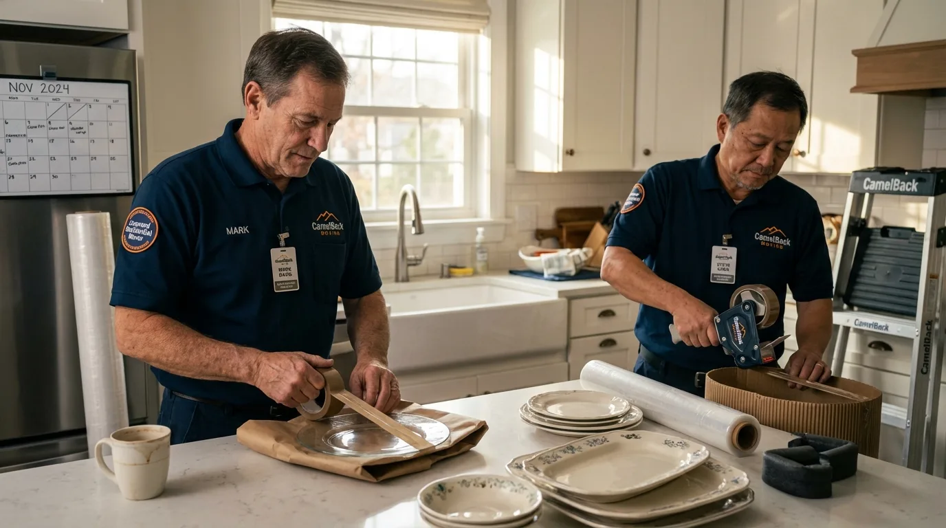Professional crew packing kitchen dishware in Del Rey, CA
